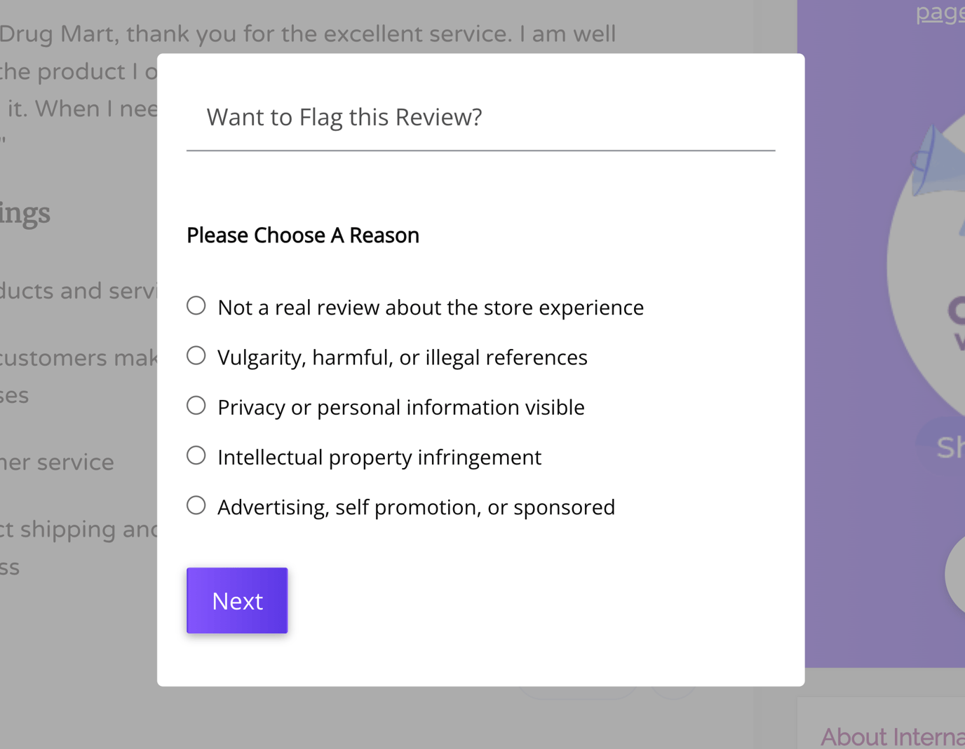 Text Content Review Flagging Example Flagging / Reporting a review - Shoppers